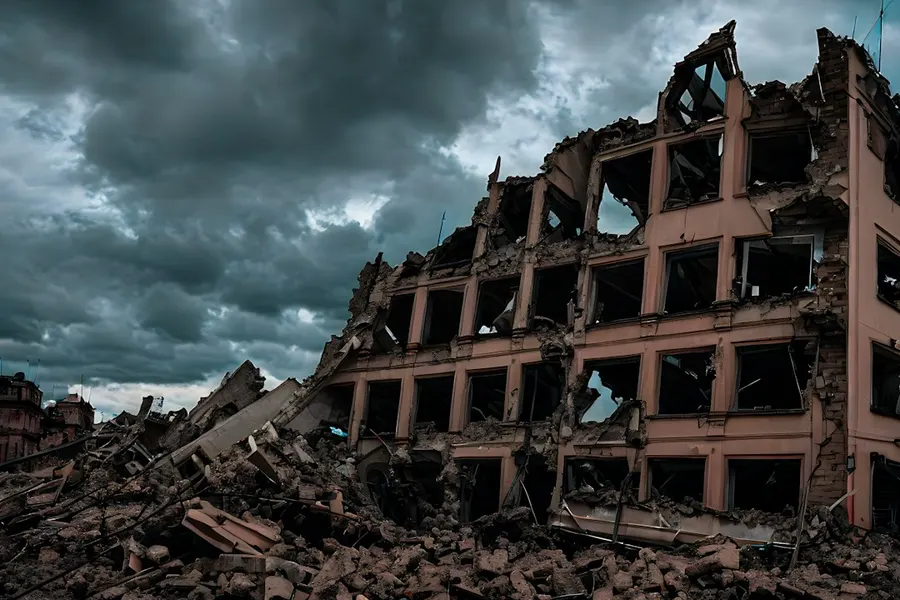 Ilustrasi mimpi rumah roboh — a very large building that has been destroyed